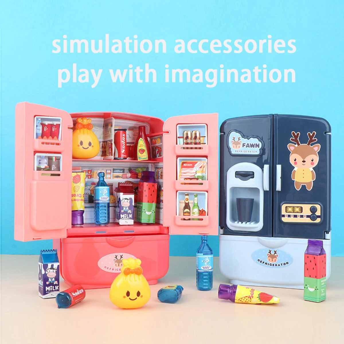 Children Toys Mini Doll Fridge Furniture Kitchen Miniatures Refrigerator Role Playing Game Montessori Play Food Toys for Girls 3