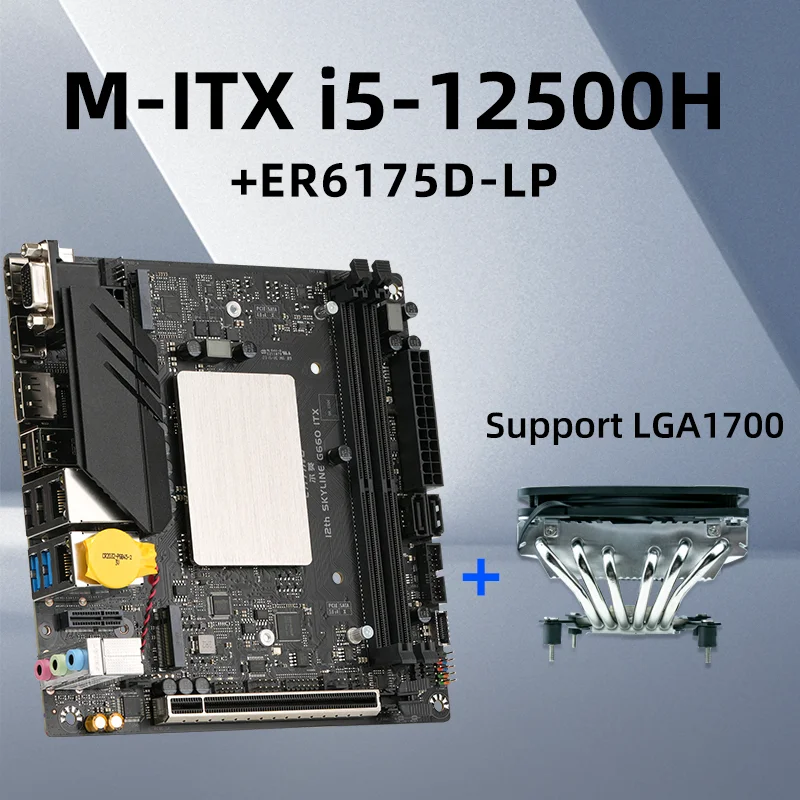 

ERYING M-ITX DIY Desktops Motherboard Set with Onboard CPU Interpose Kit i5 12500H+Push-down CPU Air Cooler ER6175-LP Gaming PC