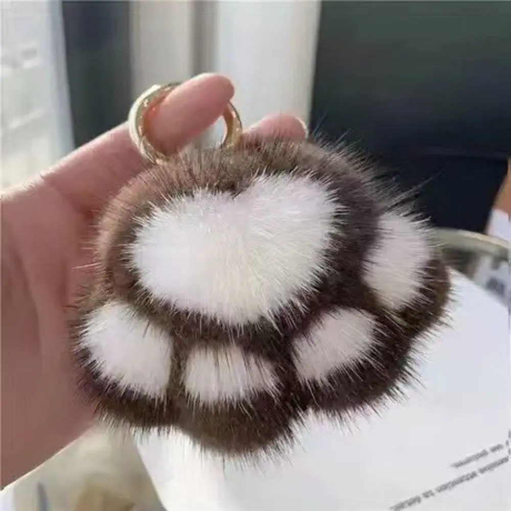 Stuffed Animal Cat's Paw Fur Keychain Love Furry Doll Cat's Paw Stuffed Keyring Kawaii Car Trinket Plush Cat's Paw Pendant