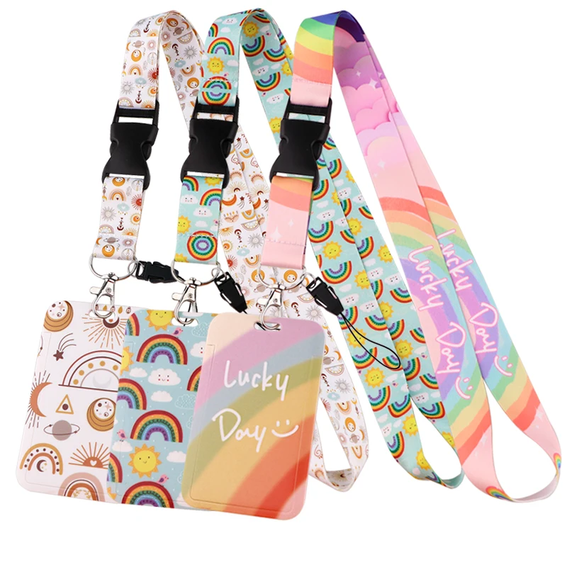 

Rainbow Lanyard For Keys Chain Card Holder Cover Pass Mobile Phone Charm Neck Straps ID Badge Key Holder for Friends