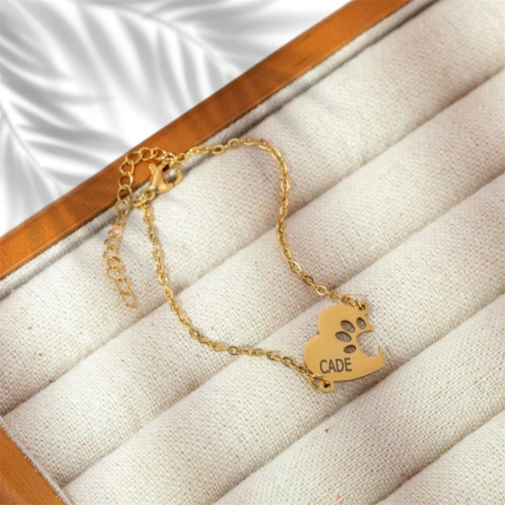 Cute Paw Print Heart Bracelet Personalized Pet Memorial - PeticaDeals