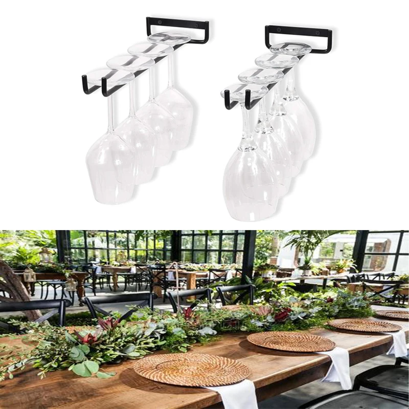 Enenes Wijnglashouder 1PACK - 3 Rijen IJzeren Wijnglazen Rack Onder Kast - Opslag Hanger Voor Kast, Keuken, Bar (Mute Zwart