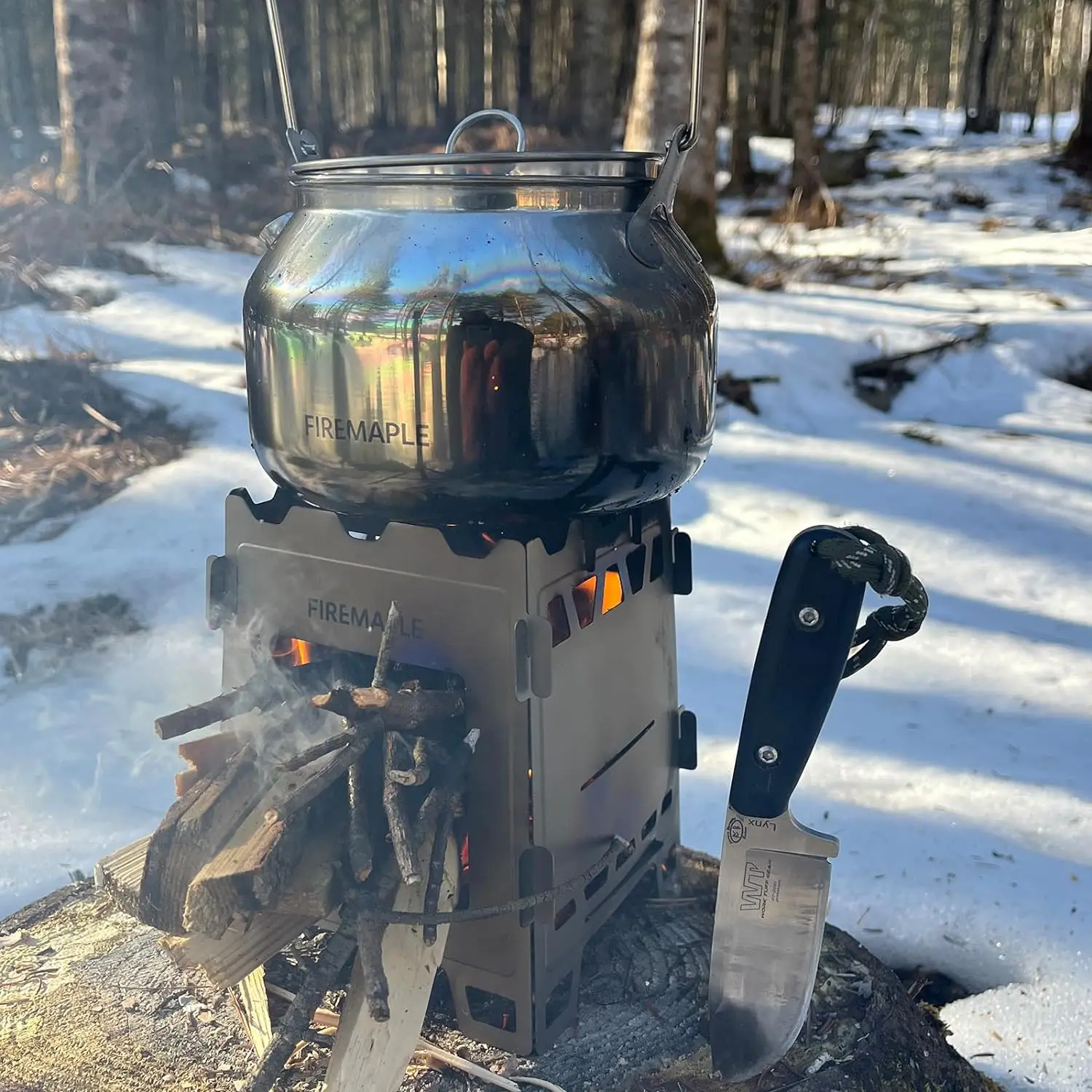 ファイヤーマプル柄チタン薪ストーブ、軽量ポータブル、キャンプ、屋外