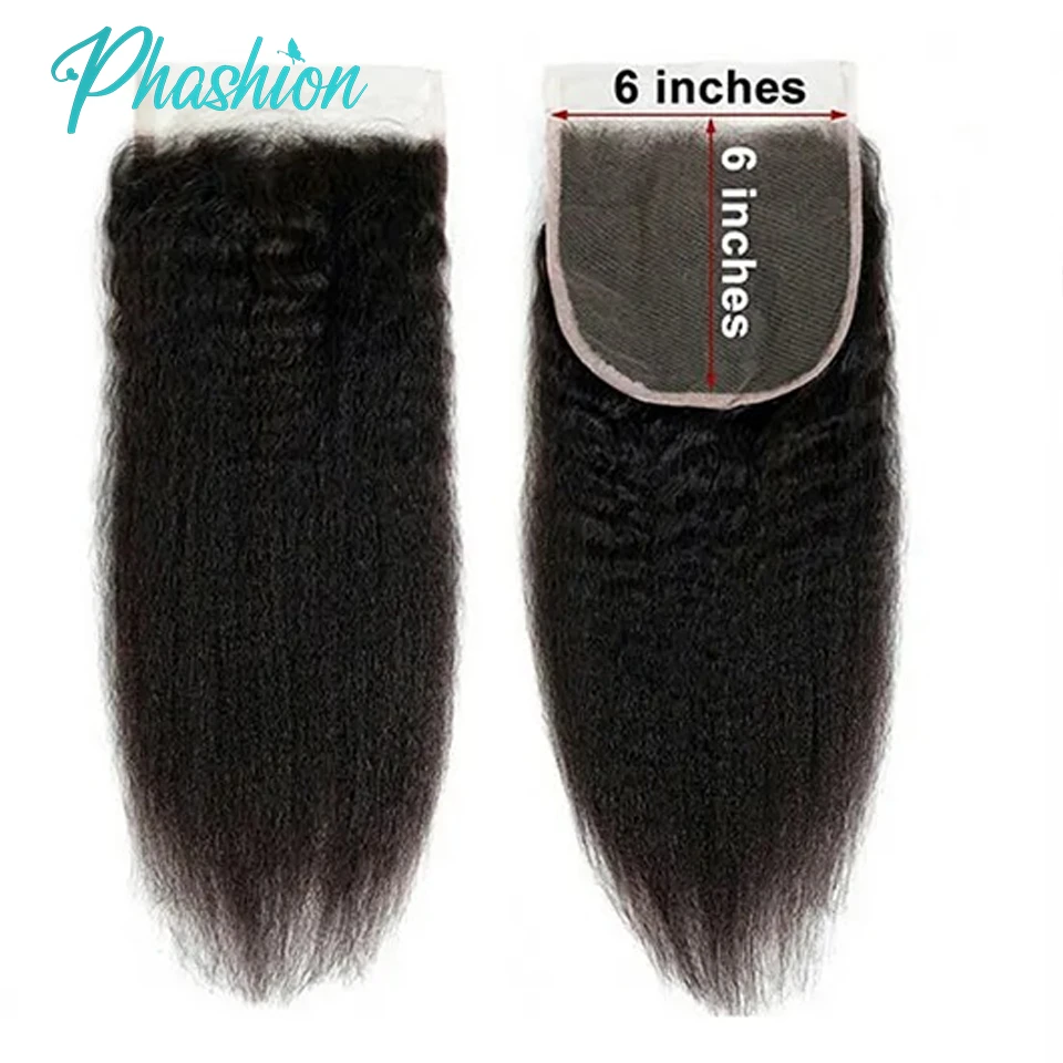 Phashion 7x7 6x6 Kinky Straight Lace Frontal Closure Pre Plucked Transparent Yaki 4x4 5x5 Closure 100% Remy Human Hair For Women 4