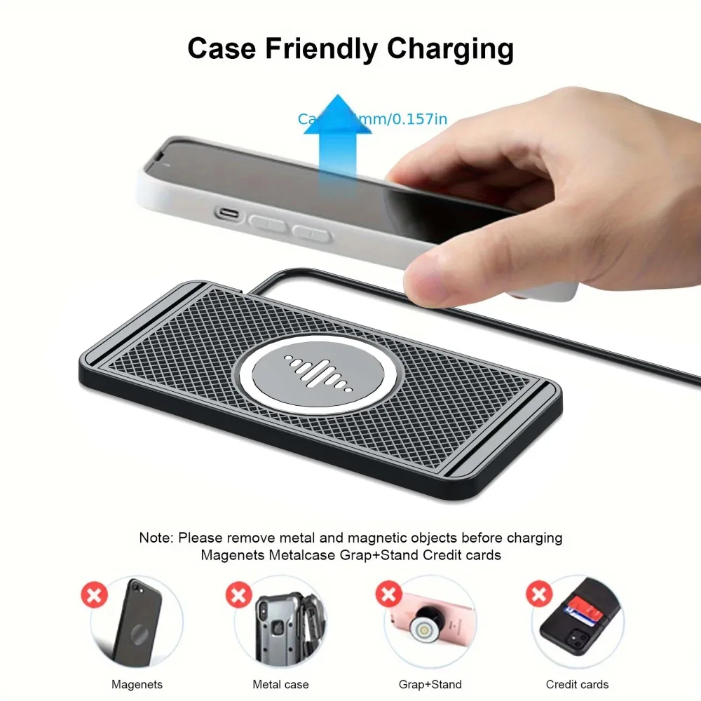 15W Wireless Car Charger Pad Non-slip Phone Charge For iPhone 17 16 15 14 13 12 Samsung S25 S24 Xiaomi 17 Pro Max Fast Charging