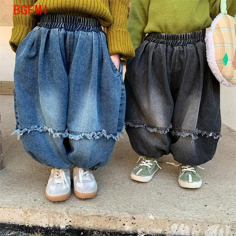 

1-9Y Soft Denim~Children's Loose Jeans Korean Edition Kid Boys and Girls Lantern Pants Baby Harlan Pants Casual Trousers