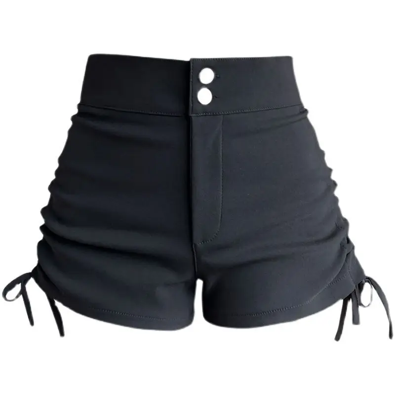 Fashion Zipper Spliced Shirring Bandage Casual Shorts Female Clothing 2024 Summer New Loose Korean Solid Color High Waist Shorts