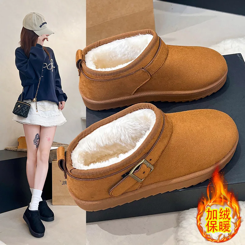 2025 New Classic Thick Plush Women's Snow Boots Comfortable Warm Ankle Boots Winter Outdoor Office Shopping Women's Flat Boots