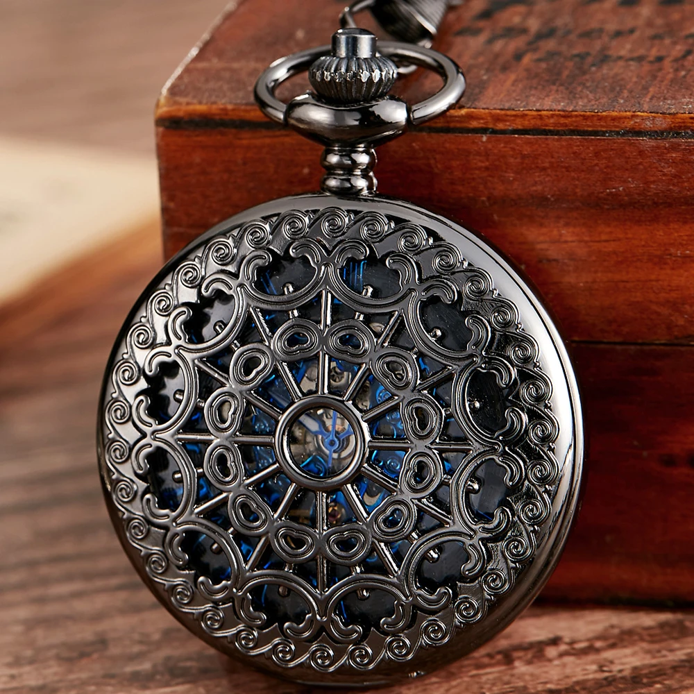 Double Cover Mechanical Pocket Watch Skeleton Steampunk Hollow Case Vintage Clock Roman Dial Men Women Collection reloj hombre