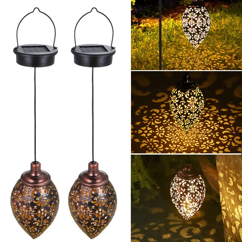 Hanging Solar Lights Outdoor Waterproof LED Garden Decoration Metal Lantern For Patio Porch Yard