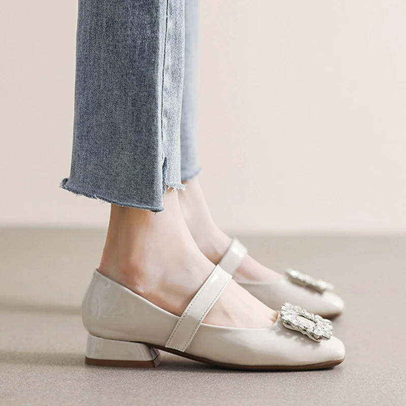 Woman Shoes Luxury Mary Janes Crystal Square Buckle Pumps Ladies Women Evening Party Zapatos De Mujer High Quality Ladies Shoes
