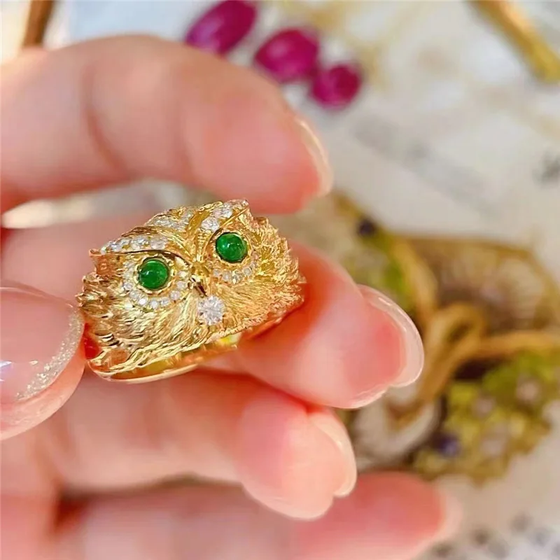 

Exquisite emerald animal owl ring female opening jewelry diamond temperament Joker index finger ring