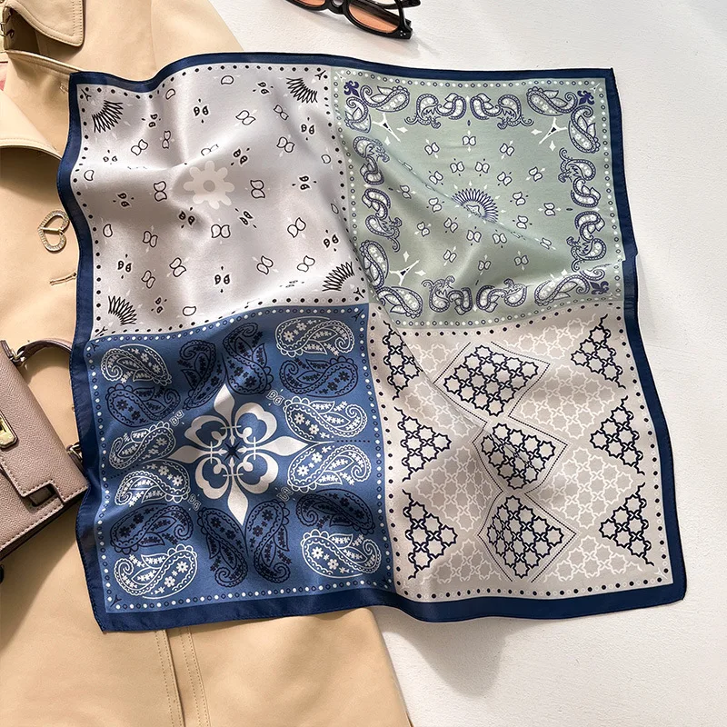 100% Pure Silk Square Scarf Women Dot Print Neckerchief Bandana