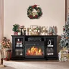 Glass Fireplace TV Stand for TVs up to 65'' with 12 Color,Media Entertainment Center Console Table with Doors Closed Storage 4