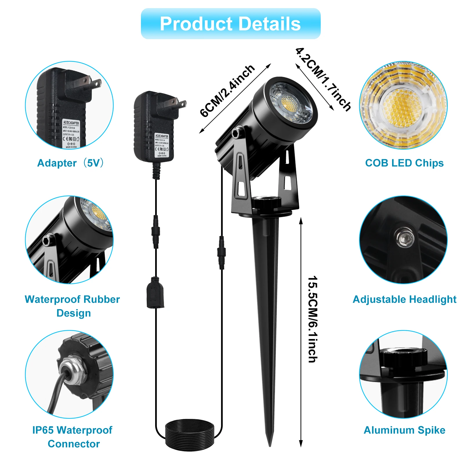 US Plug COB Super Bright Warm White Spotlight Led Garden Light Lawn Lamp Low Voltage Landscape Lighting IP65 Waterproof 4