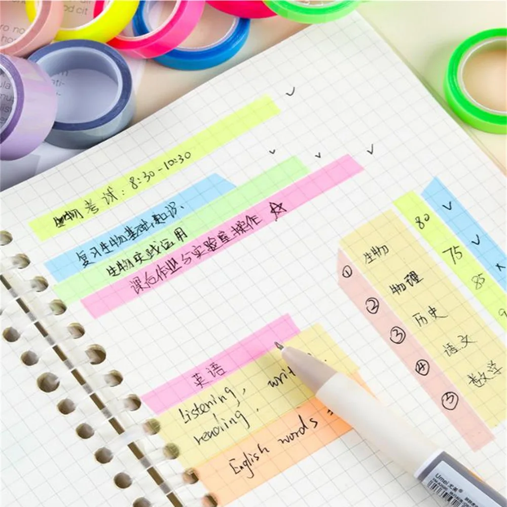 학생 노트 마크 장식 노트 테이프, 방수 고급 수공 계정, 학생 학교 사무용품, 5 색