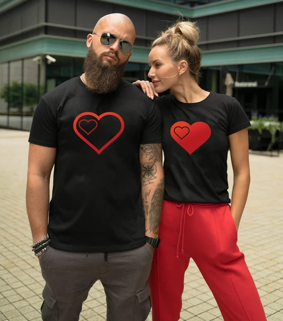 Love Heart Print Couple T Shirt Short Sleeve O Neck Loose Lovers‘ Tshirt  Women Men Tee Shirt Tops Clothes Camisetas Mujer