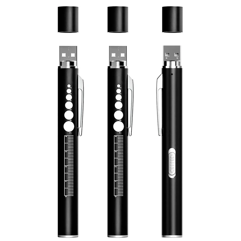 3RechargeablePenlightsWithPupilGaugeRulerLEDPenLightsFor