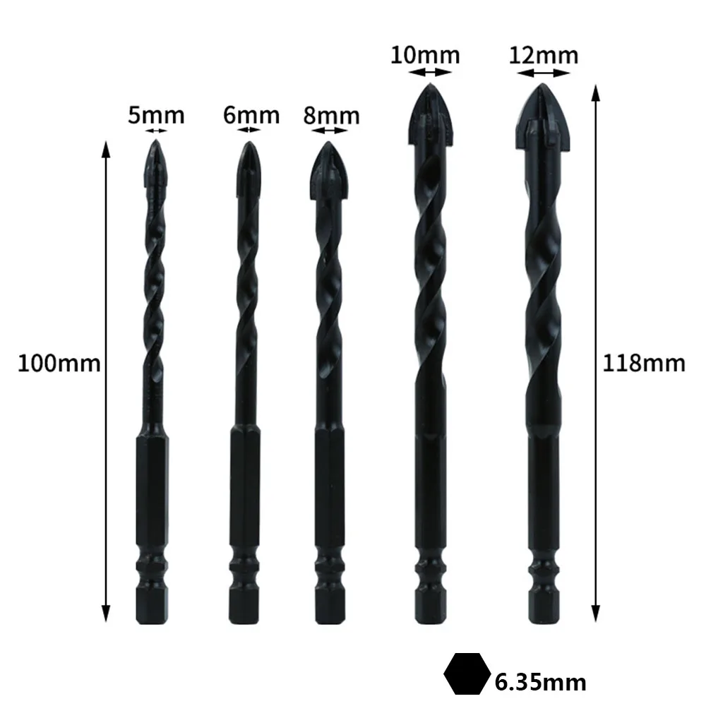Ceramic Tile Drill Bit 5/6/8/10/12mm Hex Shank Cross Tip Carbide Tipped For Glass Ceramic Concrete 1Pc