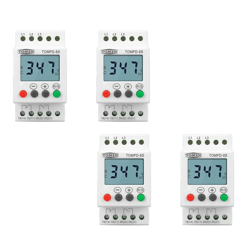 

4X 3 Phase Din Rail Adjustable Under Over Voltage Protector Voltage Monitoring Sequence Protection Relay