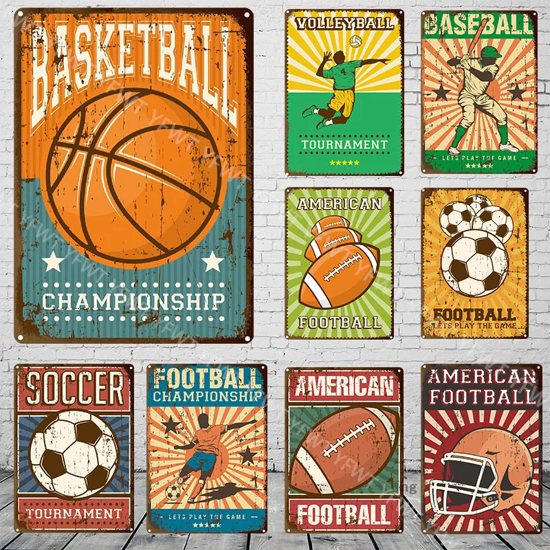 FootballBasketballRugbyBaseballMetalSignPlaqueMetalVintageLove