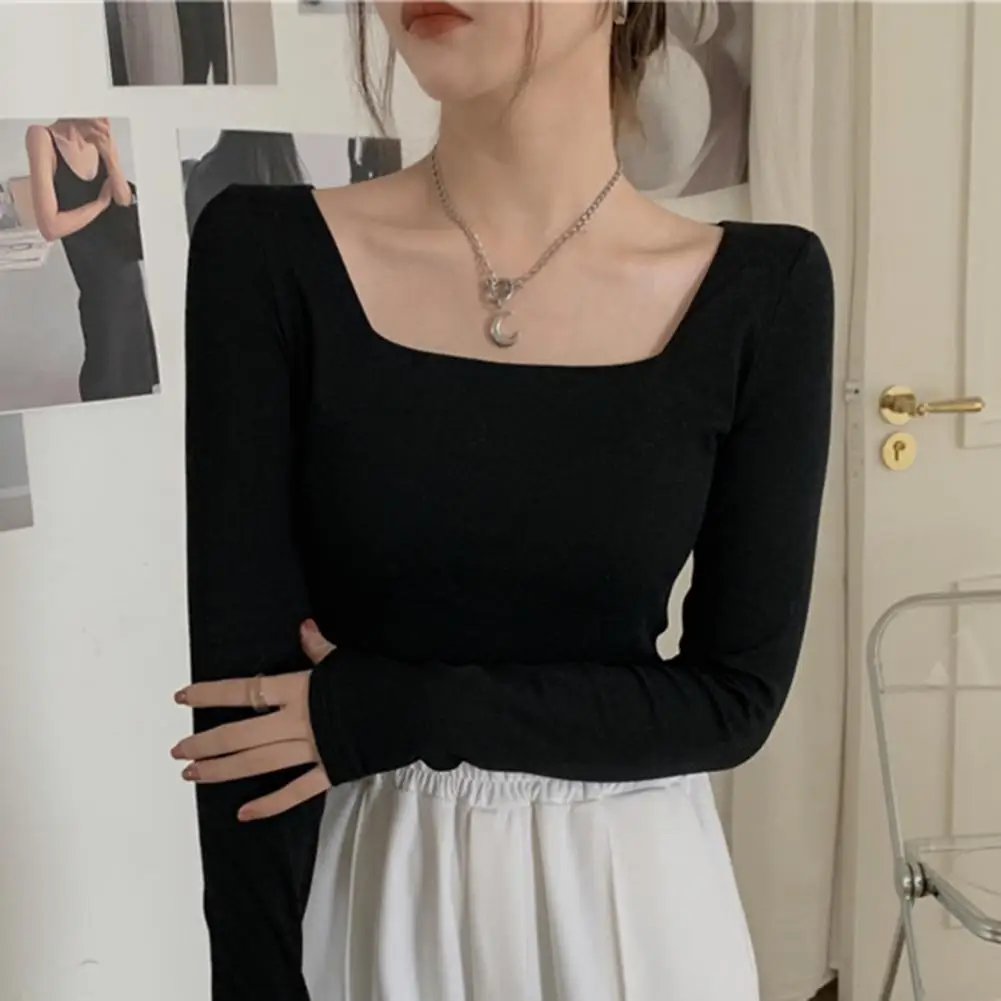 O Neck Long Sleeve Shirt Women Ribbed Sexy Cropped Tops 2024 Spring Black Casual Skinny Slim Basic Woman T Shirts White