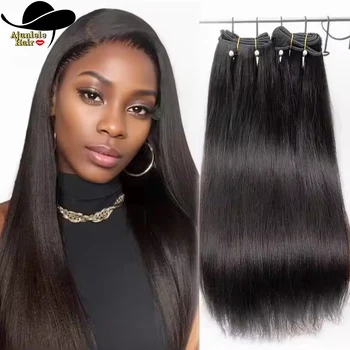Extensioni di capelli umani brasiliani vergini grezzi, lisci, neri naturali, in fasci da 1/2/3/4 pezzi, di diverse lunghezze.