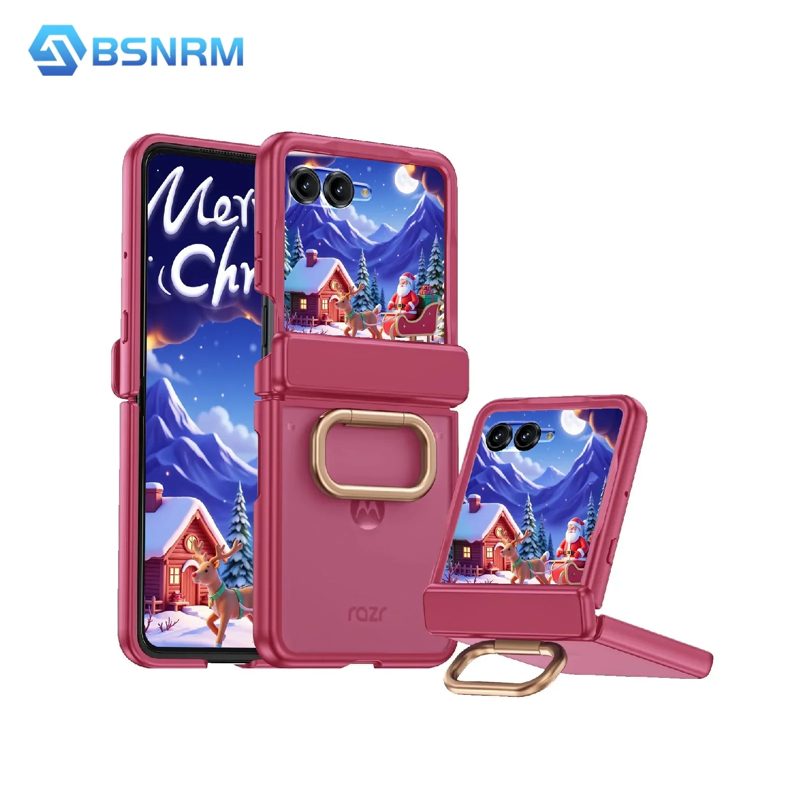 Festive Rose Red Case with Finger Ring Support & Magnetic Hinge