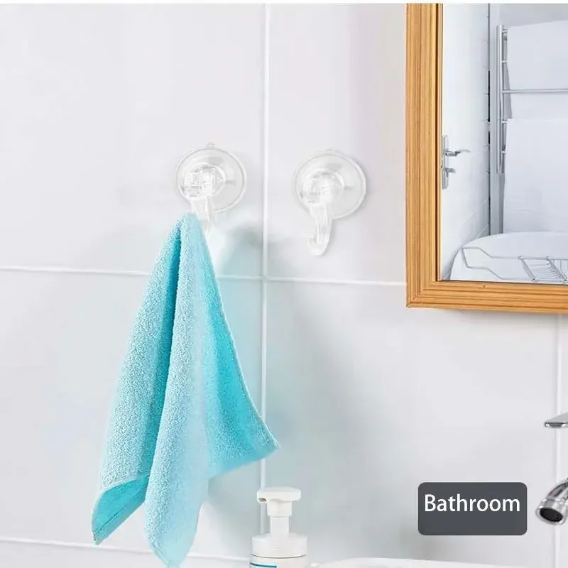 Vacuum Suction Cup Organizer Hook for Glass & Kitchen Appliances - Transparent Reusable Heavy-Duty Bathroom Hooks 2