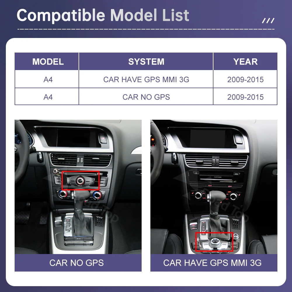 Pantalla Linux Multimedia de Radio superior de carretera para Audi A4 A5 2009-2015 inalámbrico CarPlay Android Auto Airplay función de reproductor de coche 2