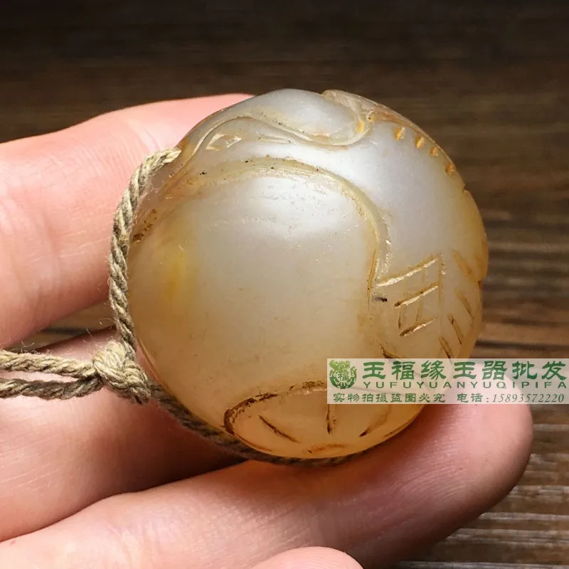 

1pcs/lot curio Liao Jin hand carving large size old agate ball loose beads Buddhist beads white chalcedony septe beads