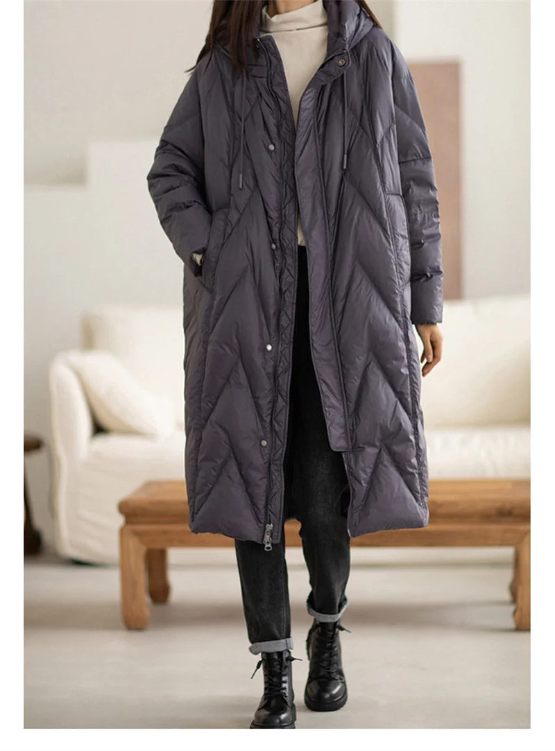 New Women Down Long Jacket Hooded Casual Loose Over Size Winter Coat Warm Outwear High Quality Female Cotton Overcoat Parkas