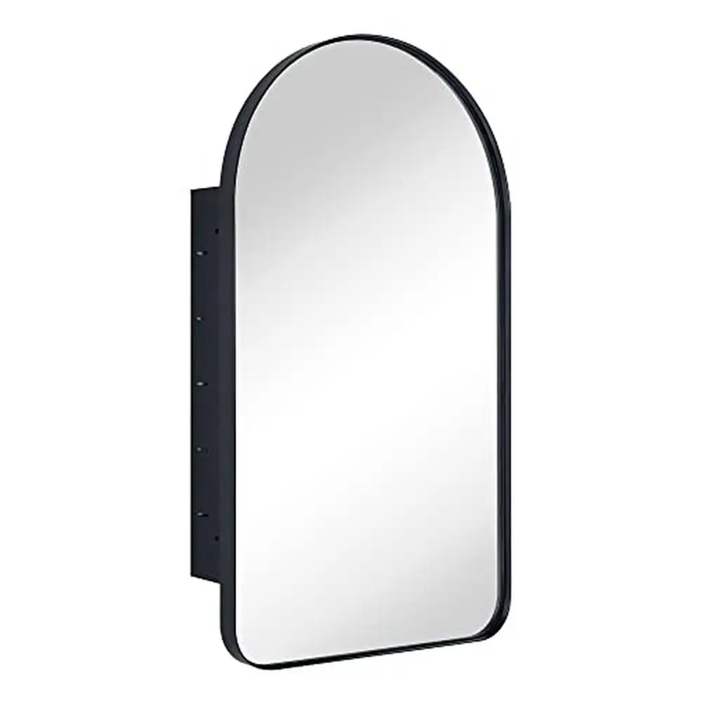 

Modern Matt Black Arched Recessed Bathroom Medicine Cabinet Aluminum Framed Arch Vanity with Mirrors Adjustable Glass Shelves