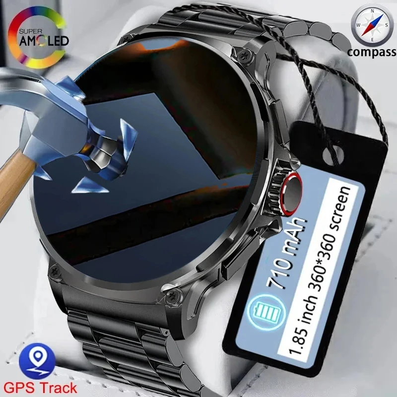 남성용 울트라 HD AMOLED 디스플레이 블루투스 통화 스마트 워치, 1.85 인치, 710 mAh 배터리, 스포츠 트래커, 안드로이드 IOS용 시계, 2024 신제품 