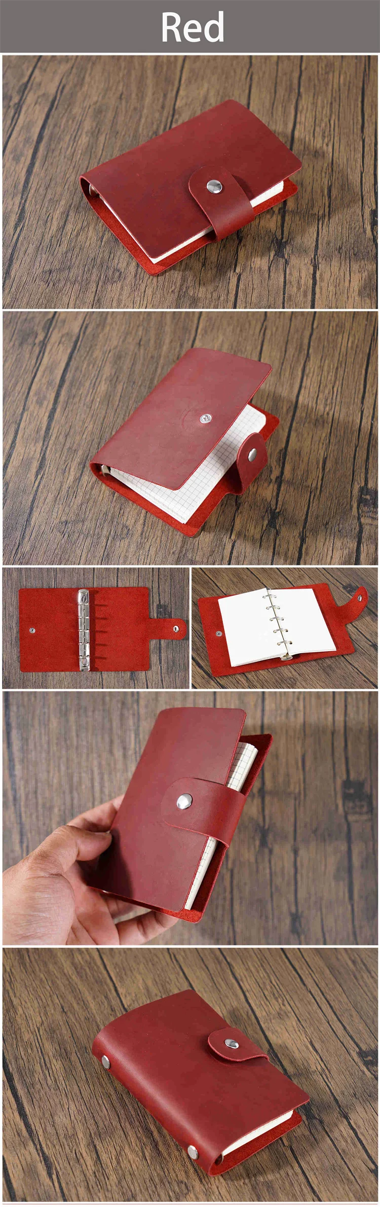Ringplaner aus echtem Leder im A8-Format, Rindsleder, 5-Loch-Ringe, Mini-Notizbuch mit 15 mm silbernen Ringen, Retro-Organizer, Tagebuch, Notizblock – Detail 9