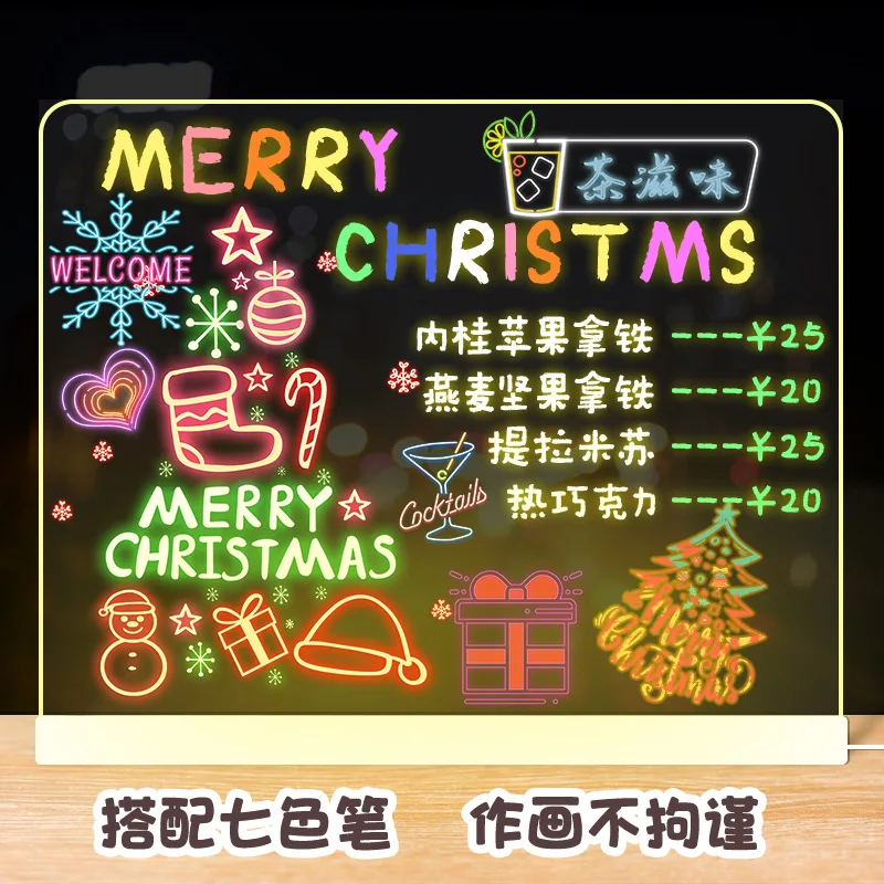 야시장 매점 광고 디스플레이 보드 비즈니스용 재사용 가능한 아크릴 드로잉 보드 7가지 색상 펜 포함
