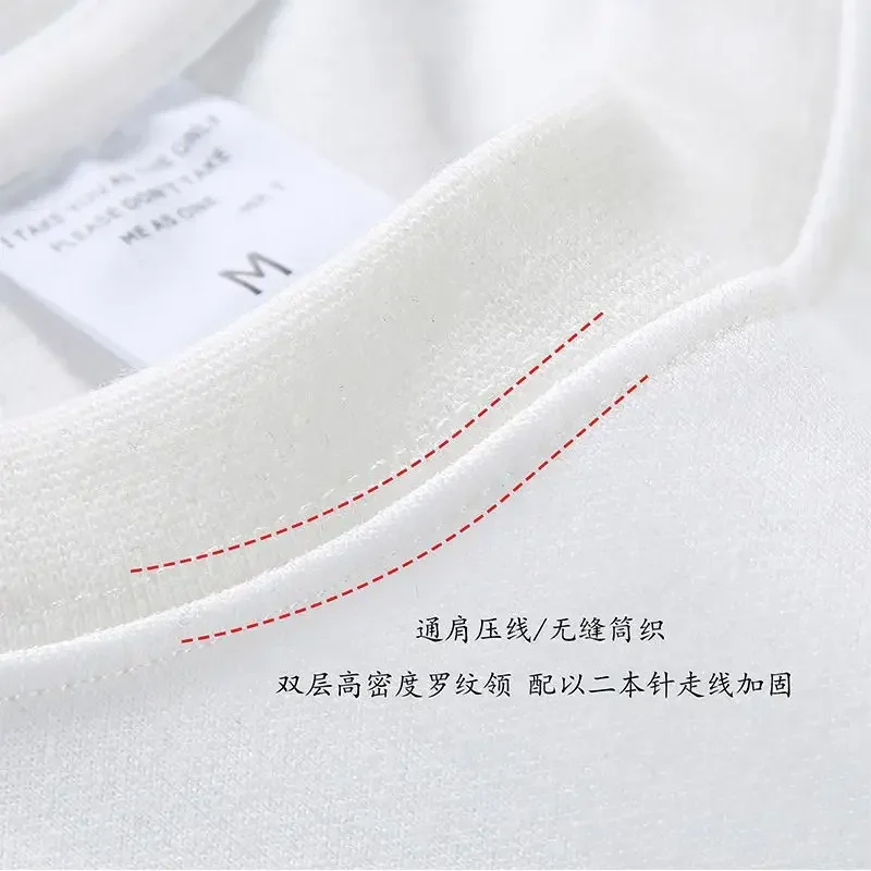 Black White GSM 500g Heavy-duty Pure Cotton T-shirt Thickened Threaded Round Neck Short Sleeves Three Needle Half Sleeve Tees
