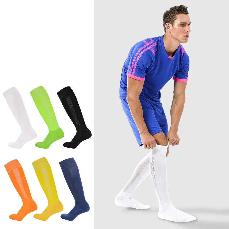 Pure Color Children's Football Socks Towel-Bottom Men Training Non-Slip Summer Long Soccer Skateboard Cycling Stocking Eur 28-50