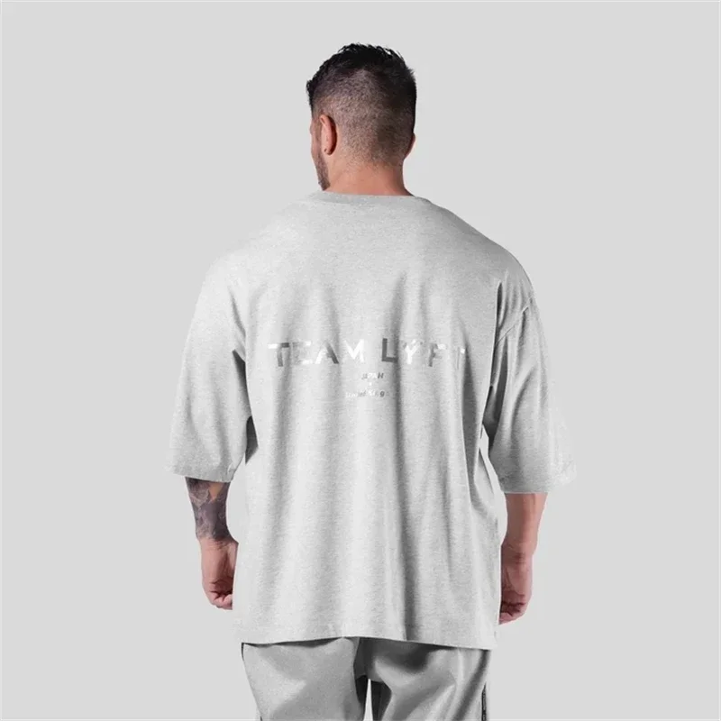 TEAM LYFT Silver Letter Print Brand Comfortable Cotton Men GYM T-Shirt O-Neck Short Sleeve T Shirt M-3XL Man T-shirts Top Tee 5