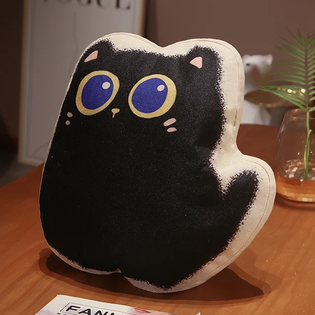 Cute Cartoon Black Cat Plush Throw Pillow Toy Anime Stuffed Animals Kittey Plushies Cushion Soft Toys for Kids Birthday Gifts