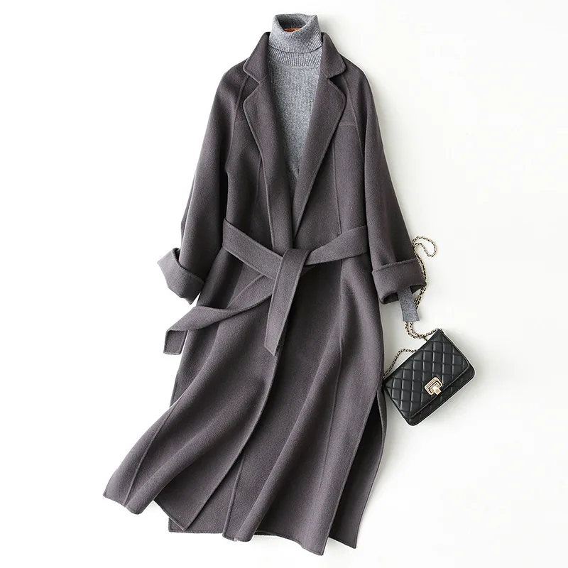 Double Sided Woolen Coat Women Mid Length Knee Length Fashionable High-end Woolen Coat
