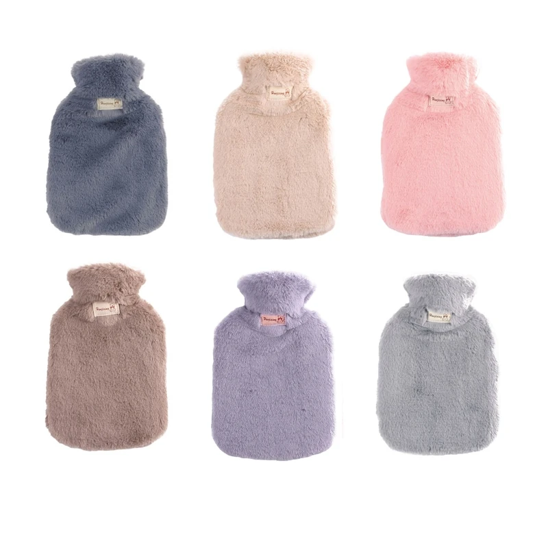 

1000ml Rubber Hot Water Bottle with Plush Cover Winter Pain Relief Hand Warmer