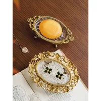 Brass Crystal Storage Dish French Court Carved Jewelry Ring Dish Key Storage Tray for Entrance Hall Home Decoration Small Dish 2