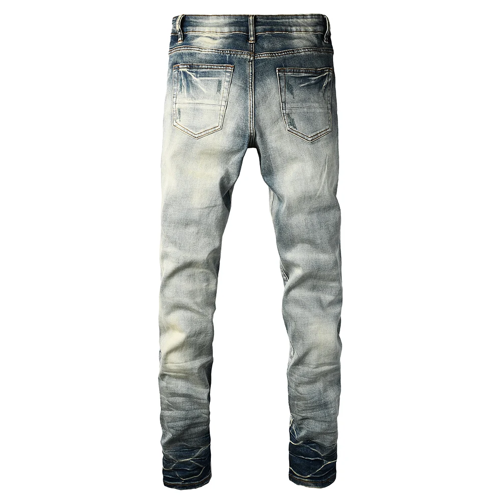 Dark Blue Biker Jeans Side View