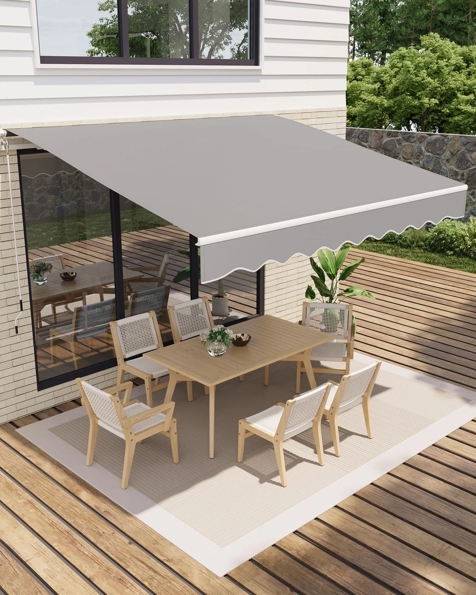 Manuell Einziehbare Terrassenmarkise, Aluminiumrahmen Wasserdichter UV-Sonnenschutz Baldachin für Terrasse Garten Balkon Outdoor-Essgruppe – Detail 10