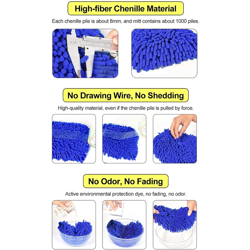Car Washing Gloves Large Size Microfiber Wash Mitt for Car Cleaning Plush Chenille Ultra Absorbent Rag Sponge Kit Accessories