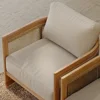 4-Piece Teak & Woven Rope Outdoor Sofa Set, All-Weather-Resistant Beige Patio Furniture with Cushions for Garden, Deck, Backyard 4