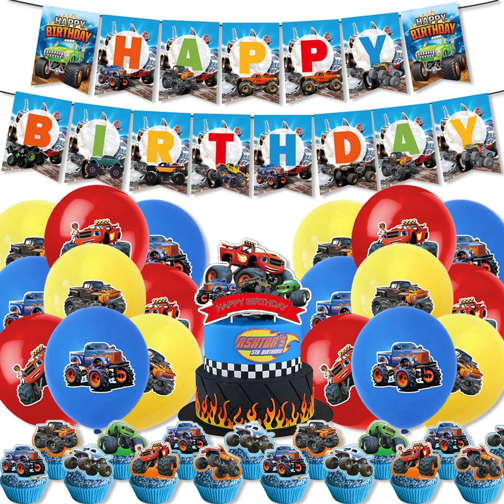 Disney Monster Bigfoot Truck Shower Anak-Anak Pesta Ulang Tahun Dekoratif Banner Cake Insert Palline Di Scarico Dekoratif Party Suppl
