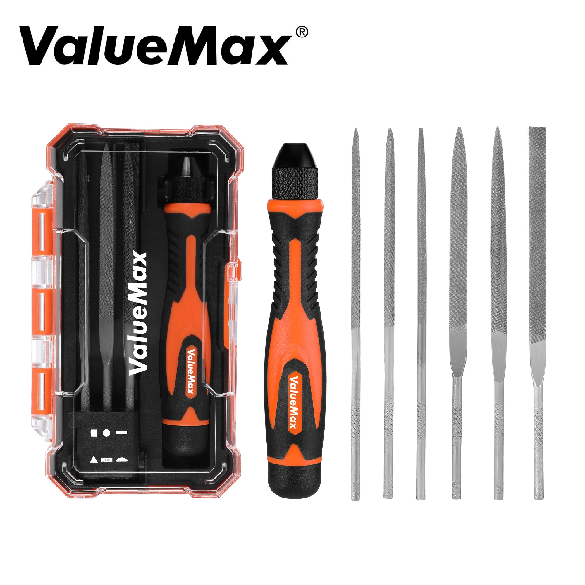 ValueMax 7PC Needle File Set Interchangeable 120mm Small Files with Handle Repair Tool for Jewelry Wood Grinding Hand File Tools