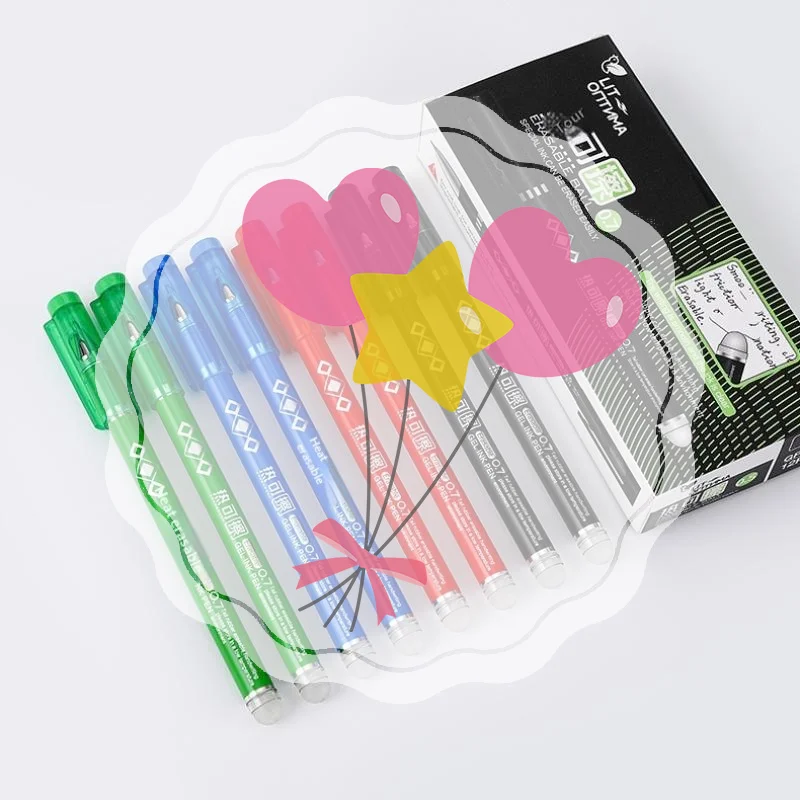 12Pcs 열 지울 수 있는 펜 세트 0.7mm 지울 수 있는 젤 펜 총알 닙 컬러 젤 펜 부드러운 쓰기 학교 사무용품 용품